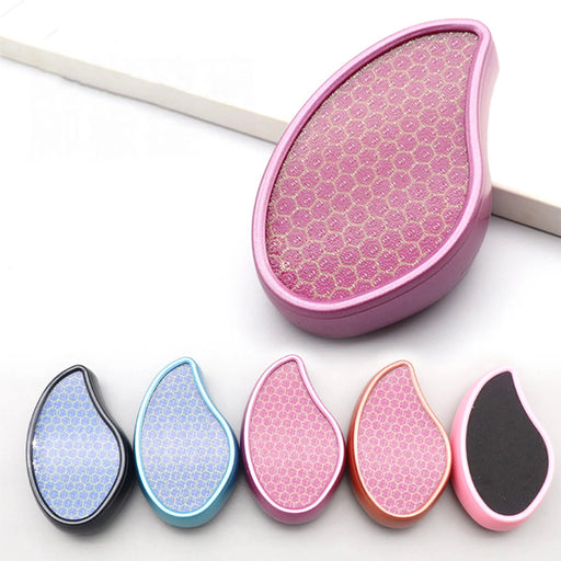 A collection of ergonomic foot files in various colors, including pink, blue, and black, with textured surfaces.