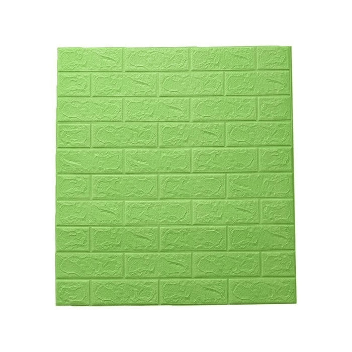 A green wall panel with a brick-like texture.