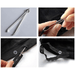 Four images demonstrating the metal elastic threader in use, threading elastic through a fabric channel and other practical applications.