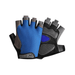 A blue mesh back and black synthetic leather palm with gray and black rubberized sections, these gloves offer both style and functionality. The finger openings are black, and the wrist strap is gray with a Velcro closure.