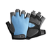 The gloves showcase a blue mesh back for ventilation and a black synthetic leather palm with rubberized sections for grip. The finger openings and wrist strap are black, and the wrist closure is Velcro with a logo patch.