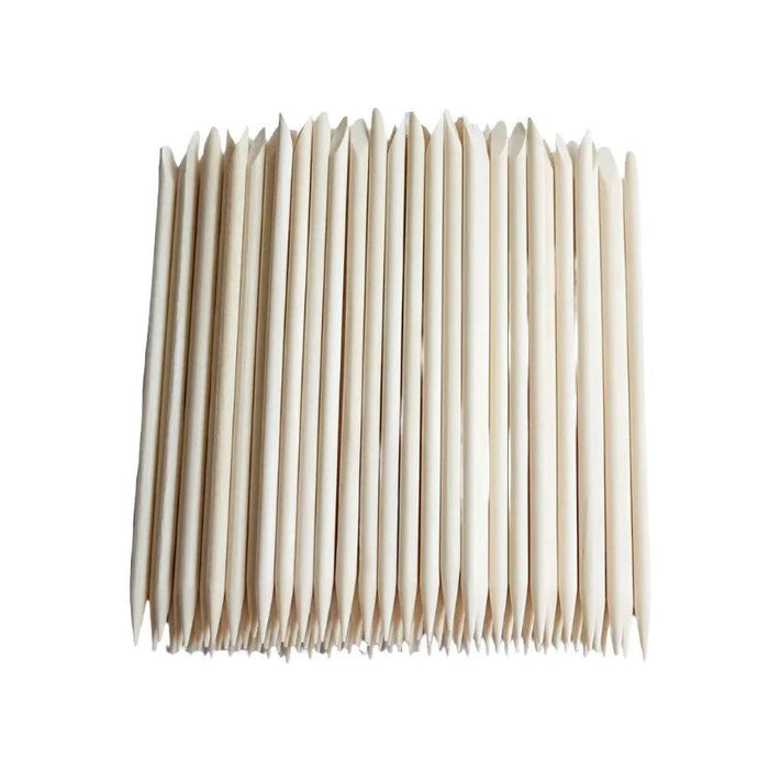 50 pieces of orange wood nail sticks display on white background.