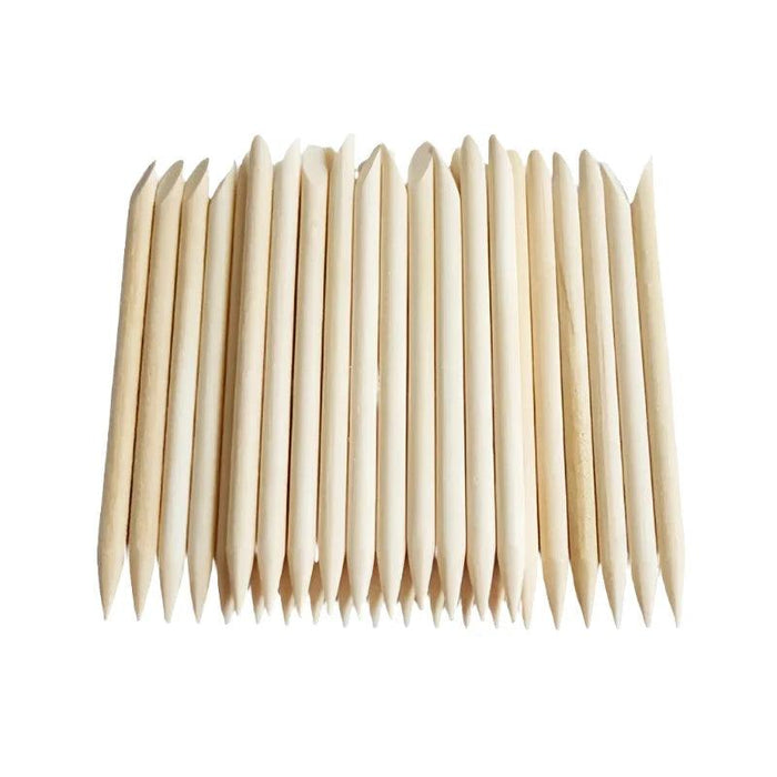 30 pieces of orange wood nail sticks display on white background.34060989