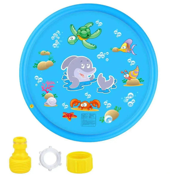 The splash mat with its sea creature design and hose connector parts (yellow and white).