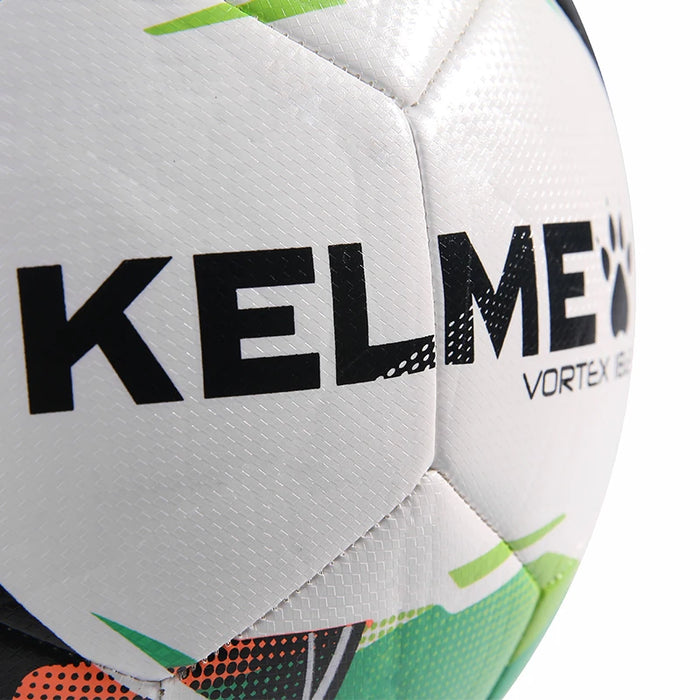 Close-up of Kelme Vortex soccer ball with logo.