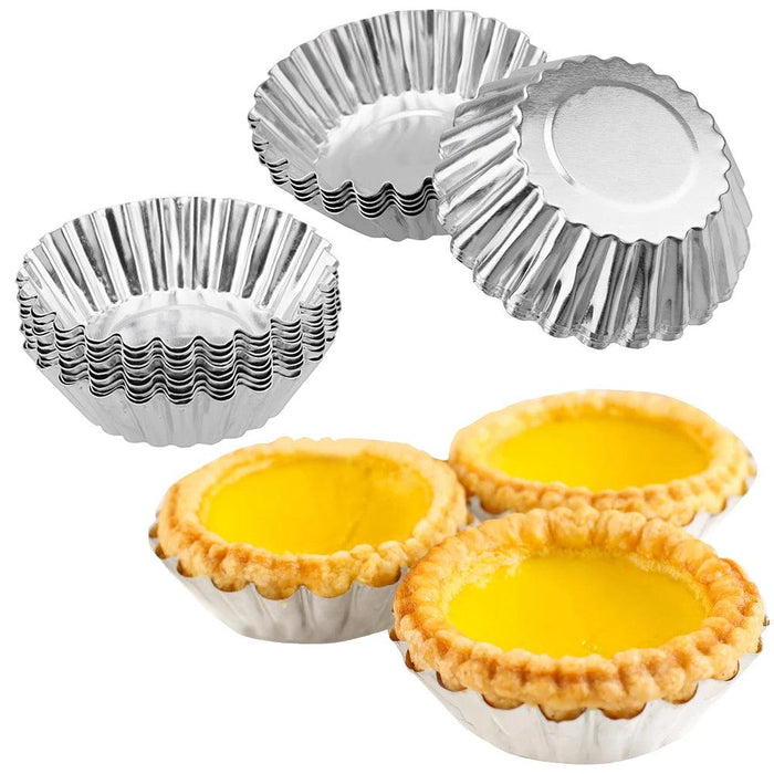 Reusable Egg Tart Molds and examples of egg tarts next to them