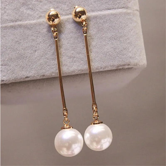 Pearl Tassel Drop Earrings – Elegant Simulated Pearls with Gold Tassels, Lightweight and Perfect for Any Occasion