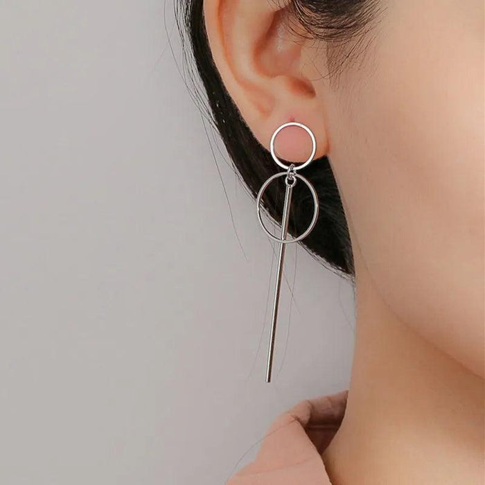 Double Circle Hoop Dangle Earrings, Geometric Design, Gold and Silver, Lightweight, Trendy, Zinc Alloy