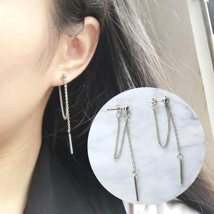 Chain Silver Tassel Earrings, Bohemian Geometric Style, Lightweight Zinc Alloy, Perfect for Parties, Weddings, and Casual Wear