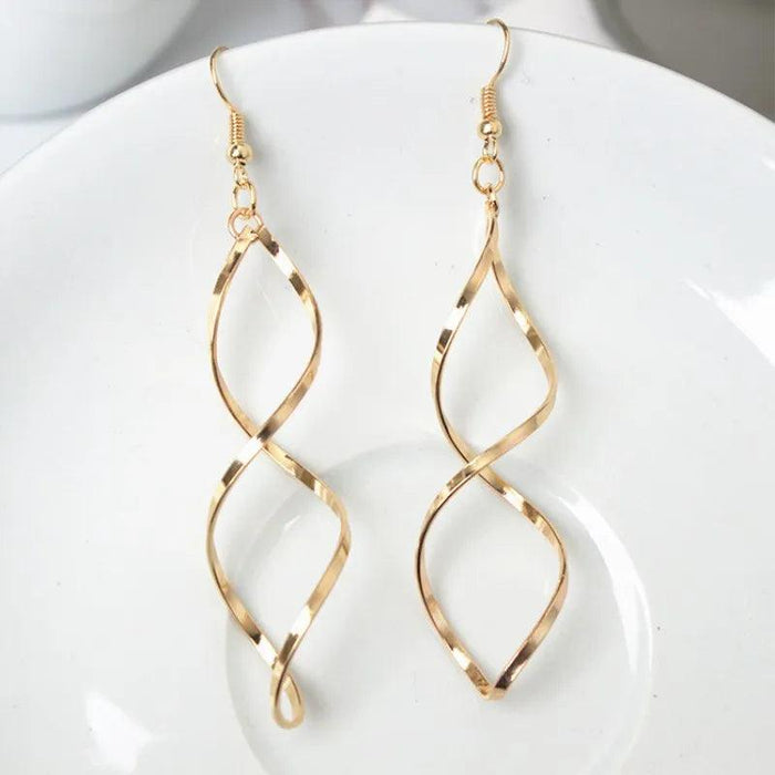 Spiral Drop Earrings, Geometric Design, Gold or Silver Finish, Lightweight, Zinc Alloy, 3.74in Length, Casual & Party Wear