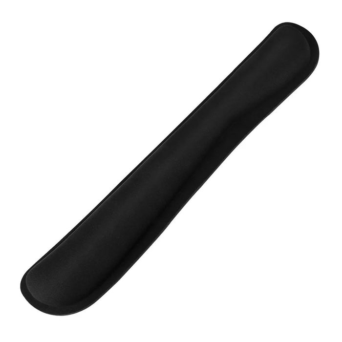 A black keyboard wrist rest, displayed on a white background.