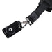 Close-up of a shoulder strap showing the metal carabiner clip and quick-release plate attachment for securing a camera.