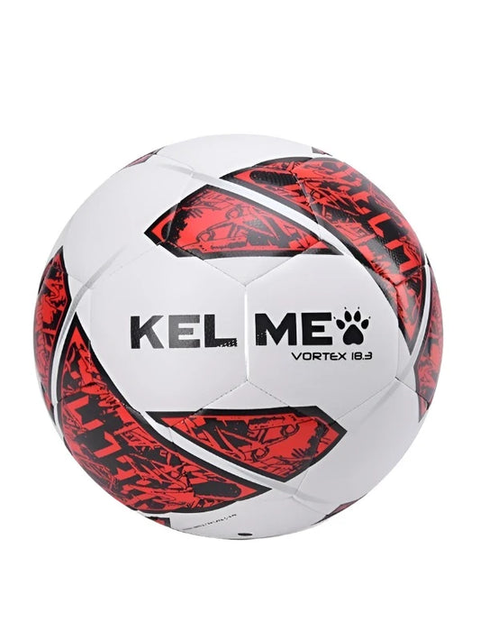 White Kelme Vortex soccer ball with red pattern.