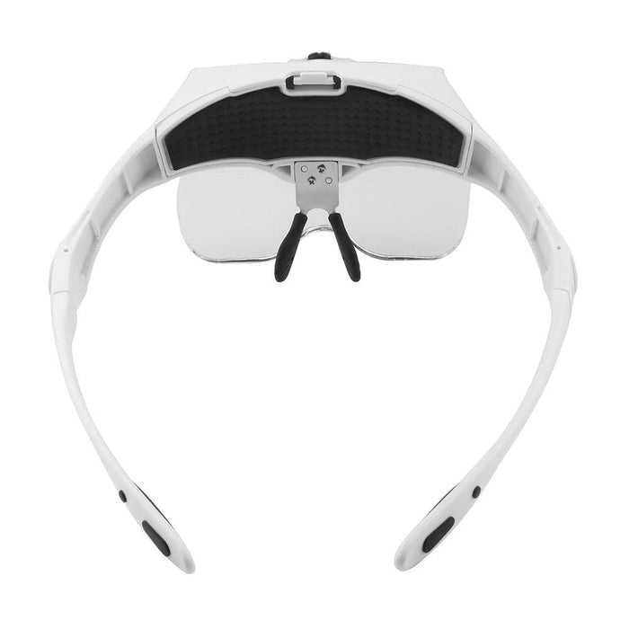 Back view of the white Illuminated Headband Magnifier Visor.