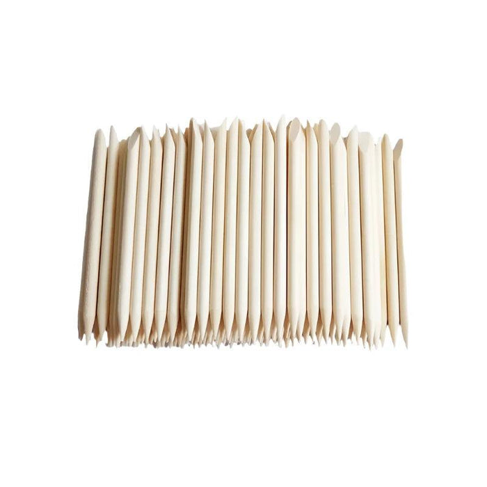 50 pieces of orange wood nail sticks display on white background.