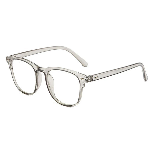 Gray transparent glasses display on white background.