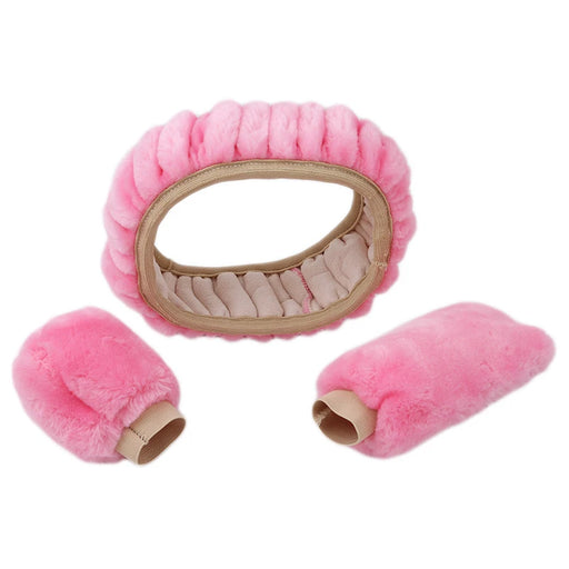 pink Plush Steering Wheel Cover Set