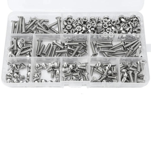 plastic storage box with nails in it