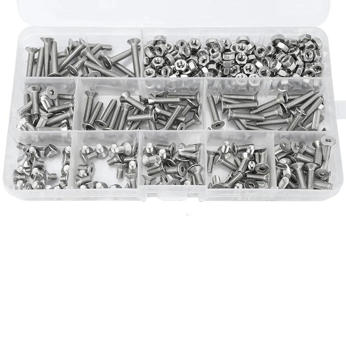 plastic storage box with nails in it