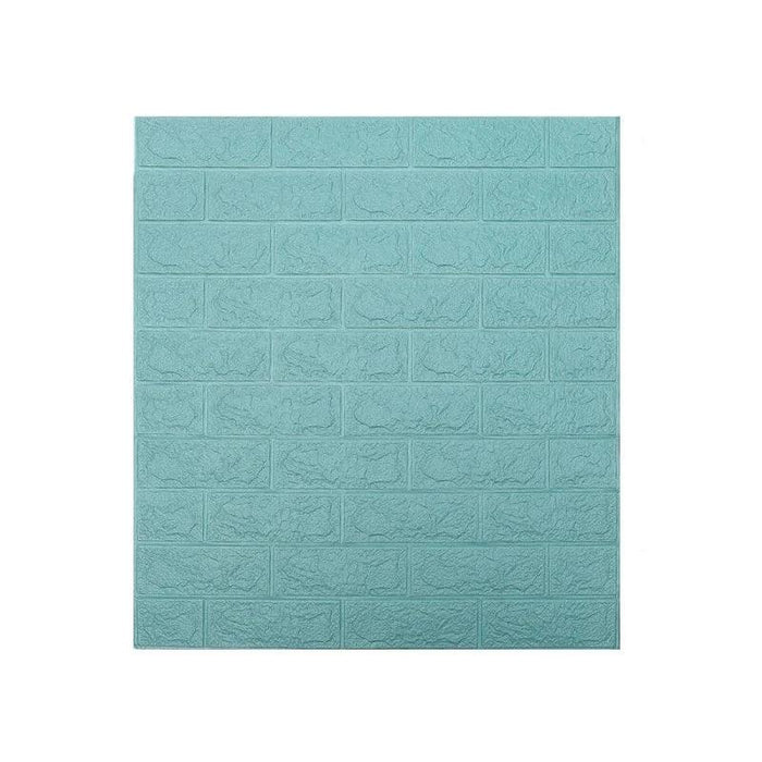 A light blue wall panel with a brick-like texture.