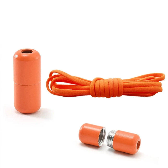 Orange magnetic shoelace closure set with laces and a magnetic lock.