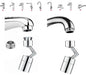 Illustration showing the installation process of a faucet sprayer attachment on different types of faucets.