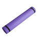 Rolled purple yoga mat on a white background.