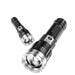 Two identical black flashlights side by side, showcasing their size and design. They have a rugged, tactical appearance suitable for various uses.