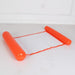 Inflatable orange pool float with white mesh laid out on the floor.