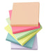 Assorted pastel-colored adhesive note pads stacked in a layered format, with each layer showing a different hue on a white background. 