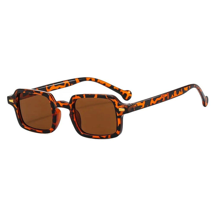 Rectangular Leopard & Brown Lenses Sunglasses displayed on a white background.