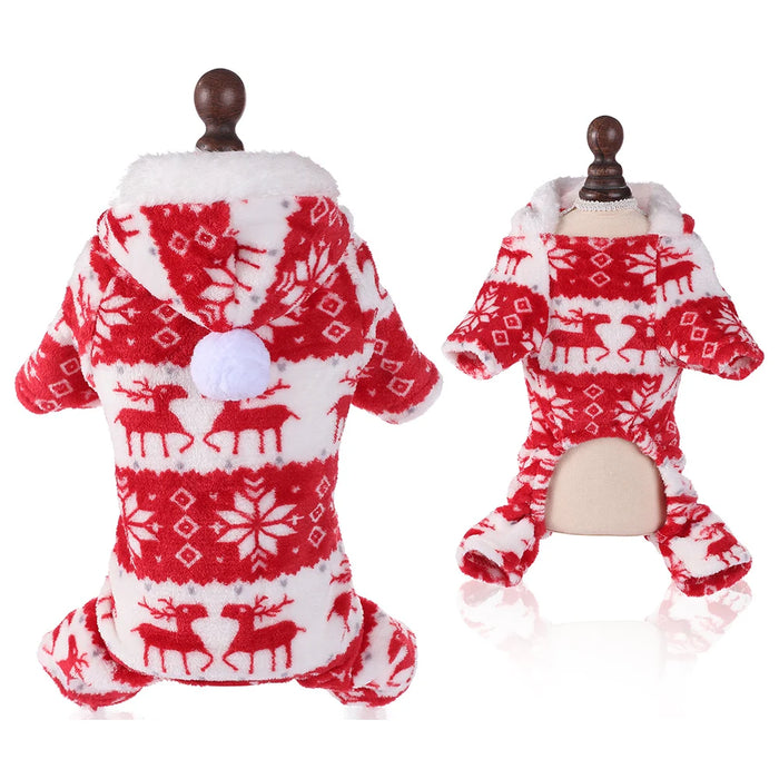 Fleece Christmas Pet Pajamas, Soft & Warm, Perfect for Small & Medium Pets, Ideal for Holiday Photos, Available in Red, Blue, Brown, Pink