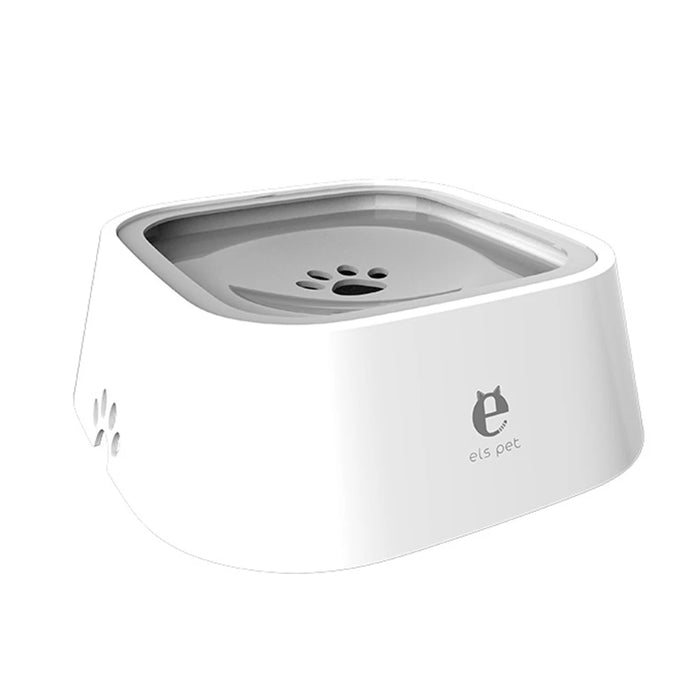 White pet bowl with gray interior, featuring the els pet logo.