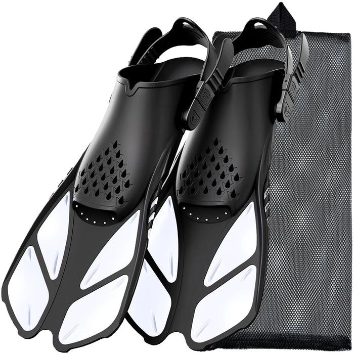 White Snorkel Fins with mesh bag.