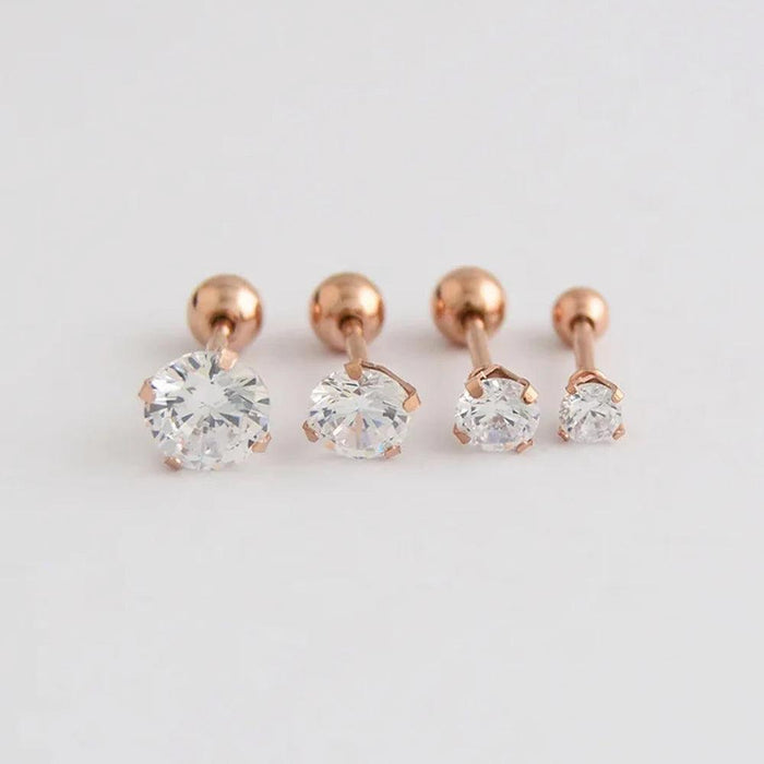 Stainless Steel Zircon Stud Earrings, Dazzling Sparkle, Unisex, Hypoallergenic, Durable, Screw-Back, Multiple Sizes & Colors