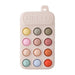 A beige silicone teether resembling a phone keypad with colorful buttons and the word "HELLO" at the top.