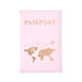 A single light pink passport holder with a gold world map design and "PASSPORT" in gold text.