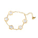 A gold bracelet, designed with a flower-shaped pendant with a white center.