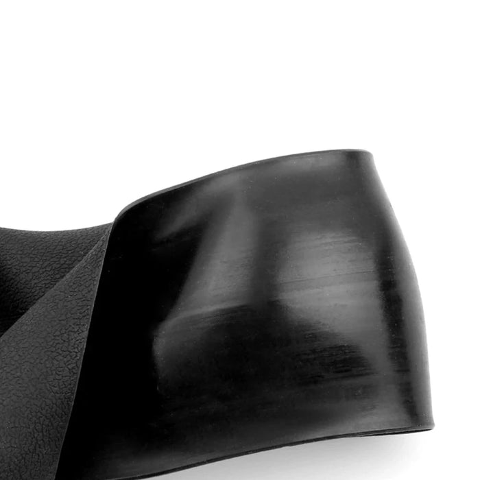 Close-up of a black rubber sheet, showcasing its smooth texture and flexible form.