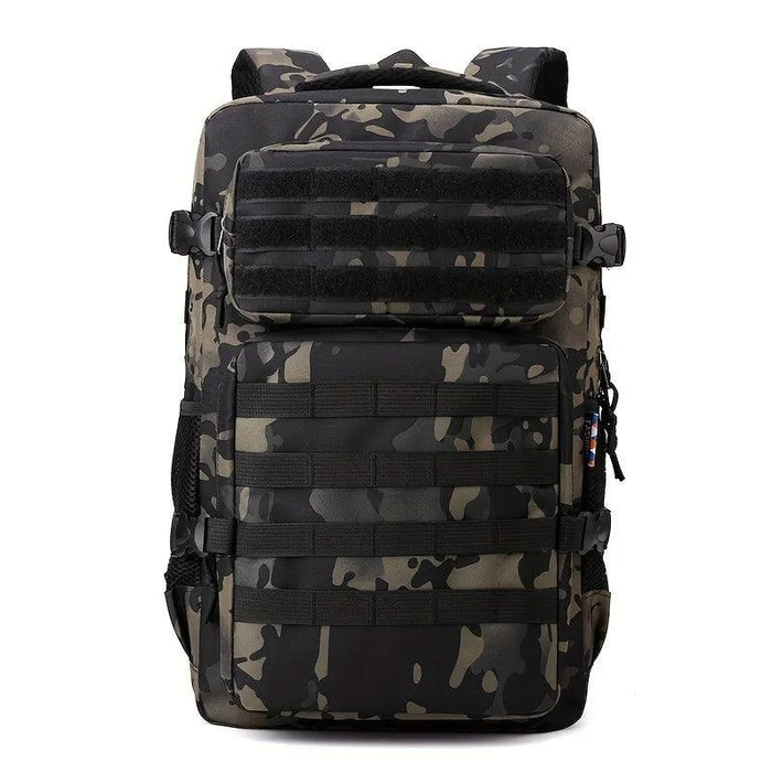 Brown Camouflage tactical backpack displayed on white background.