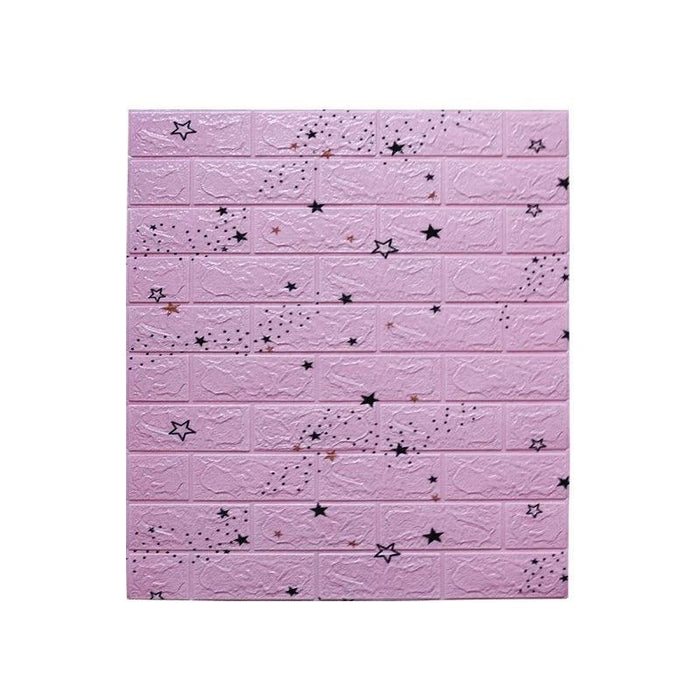 A pink wall panel with black and gold star patterns.