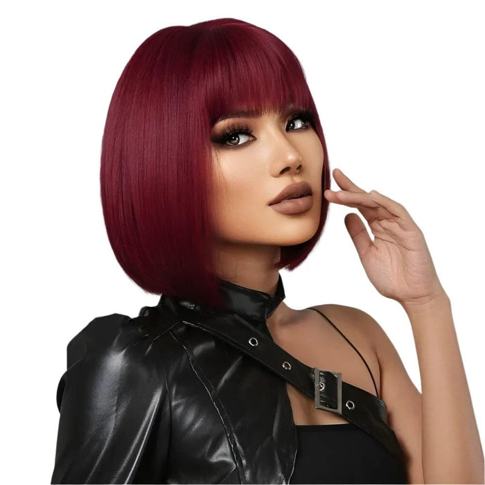 Bob Wig with Bangs, Heat-Resistant High Temperature Fiber, 4-16 Inches, Customizable Texture for Sleek or Curly Style, 150% Density