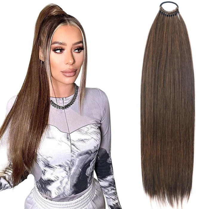 Ponytail Hair Extensions With Rubber Band – 24-Inch Heat-Resistant Synthetic Fiber for Instant Length and Volume, Lightweight and Easy to Attach