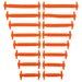 Sixteen silicone shoelaces in different sizes and orange color, neatly organized in pairs on a white background.