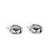 a pair of small, irregularly-shaped silver stud earrings. These earrings have a smooth, polished finish and an organic, almost pebble-like form, giving them a contemporary and artistic look.