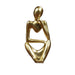 Gold minimalist abstract sculpture of a figure sitting with one hand resting on the chin.