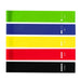 A set of five resistance bands in vibrant colors: green, blue, yellow, red, and black. The bands are labeled from top to bottom: "X-LIGHT," "LIGHT," "MEDIUM," "HEAVY," and "X-HEAVY," with small circular icons indicating the resistance level.