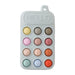 A light blue silicone teether resembling a phone keypad with colorful buttons and the word "HELLO" at the top.