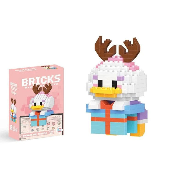 A single block-style toy figure of white deer, along with its light pink packaging box. Display on white background.