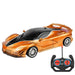 A sleek, orange sports car with black accents and an accompanying remote control.